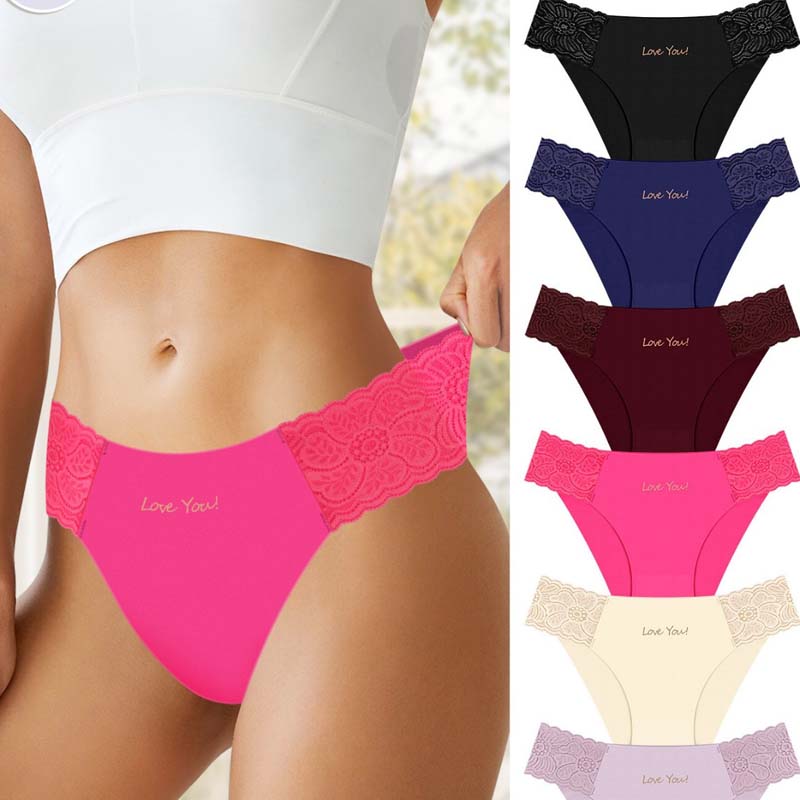 Hialegion Dames kant sexy hipster-onderbroeken slip naadloos ondergoed voor vrouwen kanten afwerking 6 stuks S-4XL, 6 stuks zwart x 2/grijs/rood/roze/paars, 4XL Grote maten