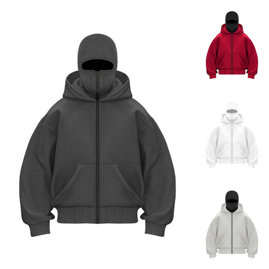 🧥 Ninja Zip-Hoodie Met Dubbele Capuchon – Trendy Bescherming & All-Seizoen Comfort!