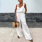 👗 Dames Mouwloze Jumpsuit: Brede Benen, Chic & Comfortabel
