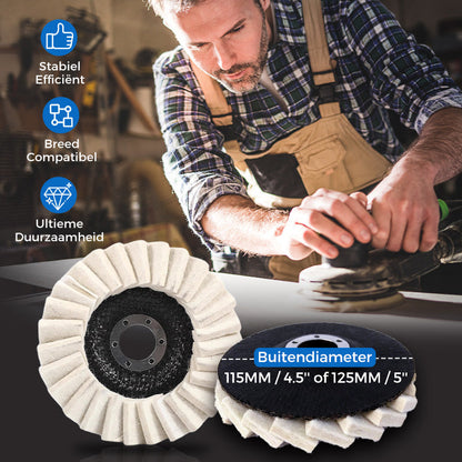 🎉Nieuwjaars Cadeau 50% KORTING!🪚Vilten Polijstschijf Met Klep - Hoogwaardig Wol (115/125mm) & Hoogglans Effect: Voor Metaal, Hout & Autowerk!