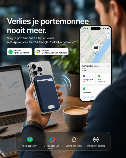 🌞Fris De Lente In Met 50% Korting!🔥Slimme MagSafe Portemonnee van Echt Nappa Leer – Met Apple Find My™ & Google Find Hub™, RFID-bescherming en Draadloos Opladen