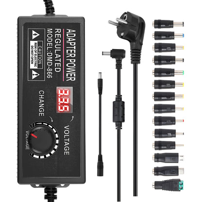 🎃Halloween-Aanbieding 50% korting!🔥Verstelbare 3–24V DC-Voedingsadapter – Max. 3A Met LED-Display & Multi-Tip Set