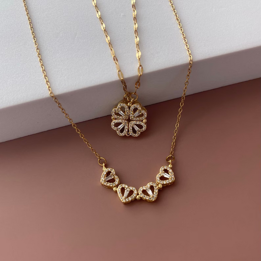 🎃Halloween-Aanbieding 50% Korting!🍀Magnetische Klavertjevier-Ketting – Vier Hartjes, één Gelukshanger