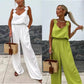 👗 Dames Mouwloze Jumpsuit: Brede Benen, Chic & Comfortabel