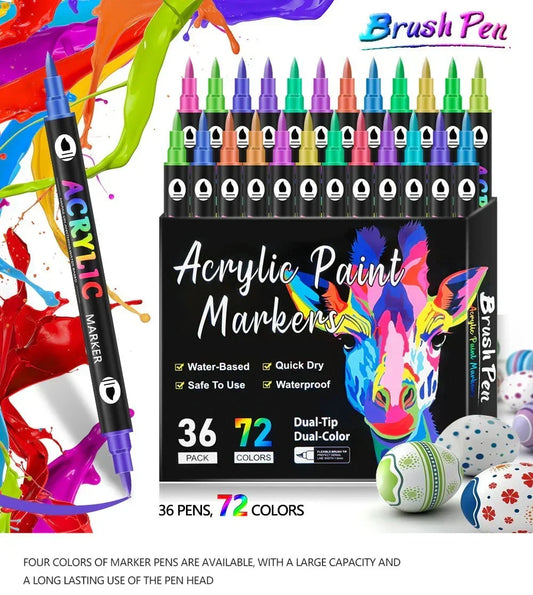 🎃Halloween-Aanbieding 50% korting!🎨2-in-1 Acrylverfstiften – Twee Kleuren Per Stift, 24–96 Kleuren