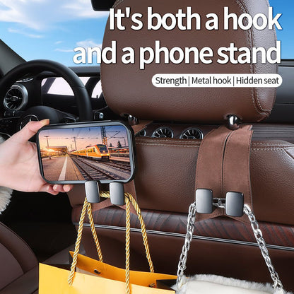 🌞Fris De Lente In Met 50% Korting!🚗Multifunctionele Auto Hoofdsteun Haken – Dubbele Tassenhaken met Telefoonhouder voor Nettere Autoritten