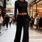 🎅 Exclusief Sinterklaasvoordeel!50% KORTING✨ Dames Wijde Broek Met Pailletten (Faux Suede) – Hoog Taille & Elastische Band – Perfect voor Kerstfeest & Feestelijke Gelegenheden!