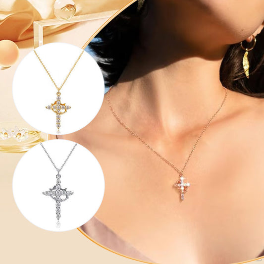 ✝️👑 Forever Cross & Crown Ketting – Betekenisvol Symbool, Moissanite Glans & Unisex Design (Duurzaam & Waterdicht!)