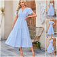 Dames Casual Zomer Korte Mouwen V-Hals Lange Jurk