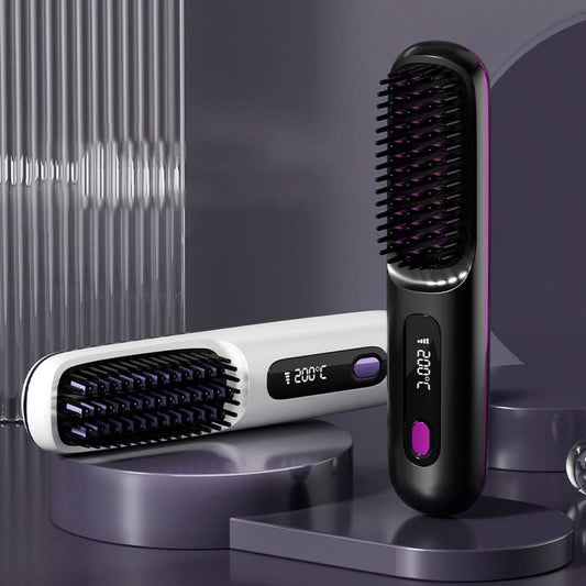 ❄️Zomerfresh 50% Korting!🔥Draadloze Keramische Stijlkam met Negatieve Ionen – Oplaadbare Verwarmingskam met 3 Temperatuurstanden voor Glad Haar