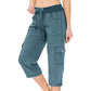 Effen dames cargobroek met hoge taille en trekkoord in 3/4-lengte