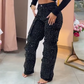 ⏳Tijdelijke aanbieding⏰Dames wijde broek met zakken en strass steentjes