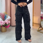 ⏳Tijdelijke aanbieding⏰Dames wijde broek met zakken en strass steentjes