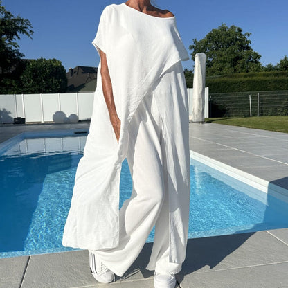 🌸Sommer-Schnäppchen 49 % RABATT🌸Einfarbiges Off-Shoulder-Top & Hosen-Set