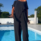 🌸Sommer-Schnäppchen 49 % RABATT🌸Einfarbiges Off-Shoulder-Top & Hosen-Set