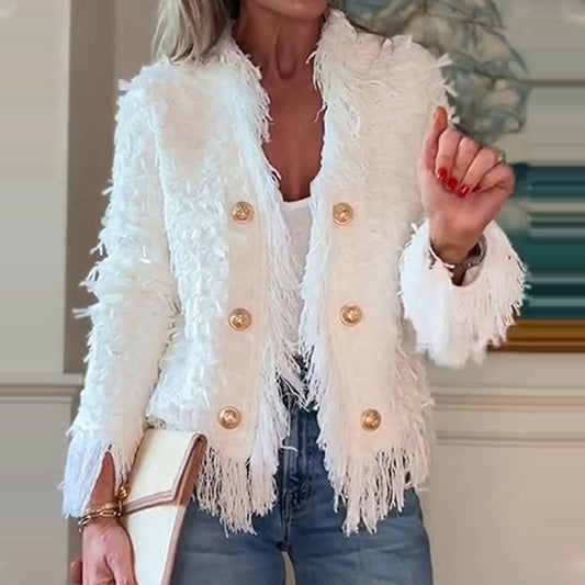 Nog méér dan 50% korting + nog eens €10 extra voordeel!💜🧥 Dames Luxe Korte Jas Met Kwastjes & Decoratieve Knoppen