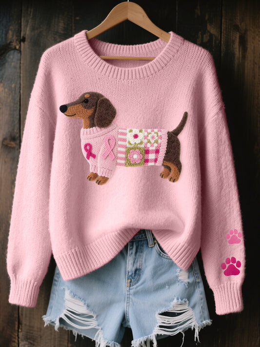 🐶 Dames Gebreide Trui Met Dackel Patroon – Knitted Art, Comfort & Perfect Voor Elke Gelegenheid!