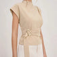👚 ✨Dames Elegante Mockkraag Top (Beige): Elegantie in Elke Draagwijze – Stijlvol & Gemakkelijk!