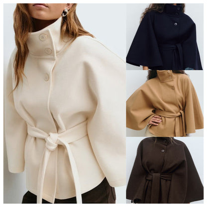 💗 LAATSTE WEEK -50% KORTING! 🧥 Dames Cape-Jas Met Opstaande Kraag & Riem – Kleine-Schoonheid Ontwerp, Tijdeloze Esthetiek!