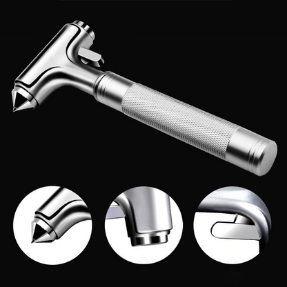 🚗🔨 3-in-1 Metalen Autoveiligheidshamer – Ruitenbreker + Gordelsnijder + Hamer, Duurzaam Metaal & Compact!