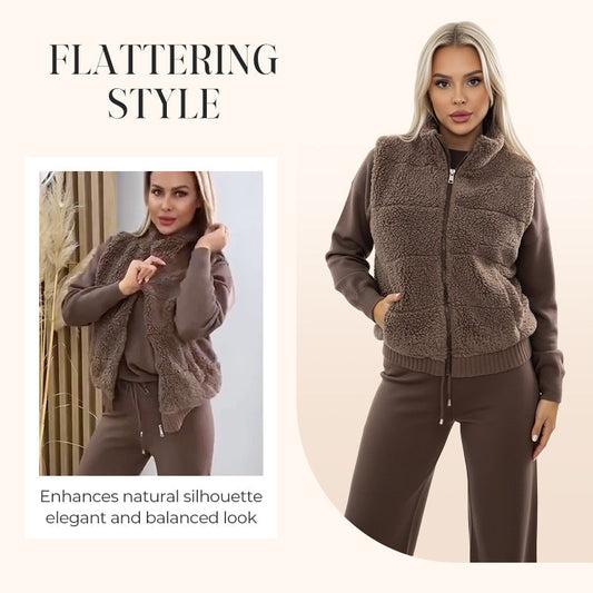 💖 2025 Hot Sale 3-Delige Dames Set – Warme Vest, Flatterend Silhouet & Supercomfortabel (S-5XL, Bruin/Wit!)