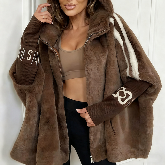 ✨❄️ Dames Pluche Capuchonjas – Ultrazachte Stof, Contrasterende Breisleuven & Sportieve Details (Winter Must-Have voor Alledaagse Stijl!)