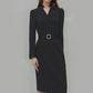 ✨ Elegante V-Hals Slim-Fit Jurk – Opstaande Kraag, Taille-Accent & Pencil Cut (Multifunctioneel Chique voor Elk Moment!)