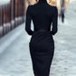 ✨ Elegante V-Hals Slim-Fit Jurk – Opstaande Kraag, Taille-Accent & Pencil Cut (Multifunctioneel Chique voor Elk Moment!)