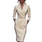 ✨ Elegante V-Hals Slim-Fit Jurk – Opstaande Kraag, Taille-Accent & Pencil Cut (Multifunctioneel Chique voor Elk Moment!)