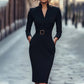 ✨ Elegante V-Hals Slim-Fit Jurk – Opstaande Kraag, Taille-Accent & Pencil Cut (Multifunctioneel Chique voor Elk Moment!)