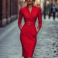 ✨ Elegante V-Hals Slim-Fit Jurk – Opstaande Kraag, Taille-Accent & Pencil Cut (Multifunctioneel Chique voor Elk Moment!)
