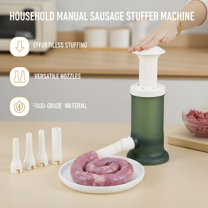 Exclusief Sinterklaasvoordeel!50% KORTING✨ Handmatige Worstvulmachine (Thuisgebruik) – 4 Vulbuizen & Voedselkwaliteit PP – Efficiënt Vullen & Compact Opslag (Perfect voor Rookworst/Ontbijtworst!)