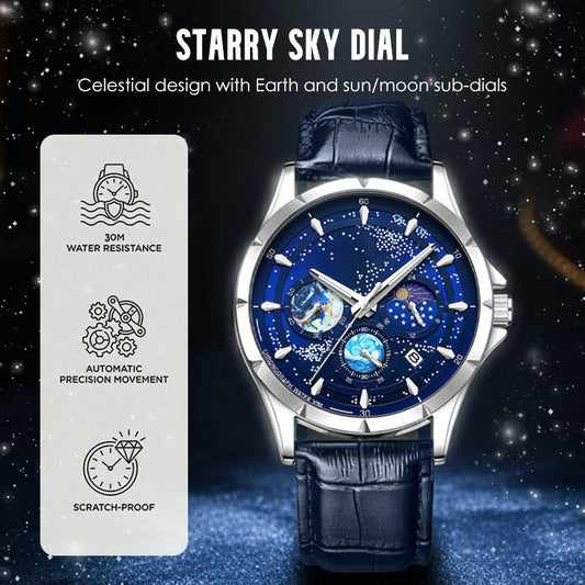 🎄Kerstdeal ALTIJD 50% KORTING!🌌 Herenhorloge Luminous Starry Sky: Kosmische Sterrenhemel Dial – Nachtlicht + Chronograaf voor Styl & Praktischheid Op Je Pols! ⌚