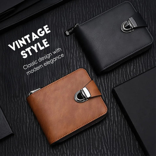 🎉Nieuwjaars Cadeau 50% KORTING!🌟Compacte Vintage HerenPortemonnee (Ritssluiting) – Duurzaam & Meerdere Kaartsleuven: Veilig & Stijlvol Voor Reizen/Werk!