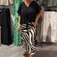 💘Valentijnsaanbieding: 50% Korting!🖤Dames Casual Set – Strik Blouse + Zebrastreep Midi-Rok | Comfortabel & Stijlvol!