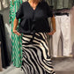 💘Valentijnsaanbieding: 50% Korting!🖤Dames Casual Set – Strik Blouse + Zebrastreep Midi-Rok | Comfortabel & Stijlvol!