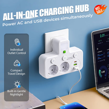 🌞Fris De Lente In Met 50% Korting!🔌Slanke Slimme Stekkerdoos (USB + Nachtlampje) – Individuele Schakelaars & Reisvriendelijk: Laad Meerdere Apparaten Tegelijk!