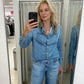 🎉Nieuwjaars Cadeau 50% KORTING!👖Dames 2-delige Faux Denim Pyjama (Stijlvol & Comfortabel)  – Kan Buiten Gedragen: Relax & Lounge in Trend!