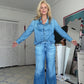 🎉Nieuwjaars Cadeau 50% KORTING!👖Dames 2-delige Faux Denim Pyjama (Stijlvol & Comfortabel)  – Kan Buiten Gedragen: Relax & Lounge in Trend!