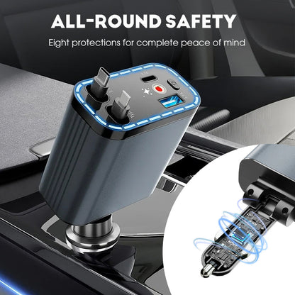 🎉Nieuwjaars Cadeau 50% KORTING!🚗90W Ultrasnelle 4-in-1 Autolader: Intrekbare Kabels + Sterrenlicht Sfeer – Rommelvrij & Snelladen Tijdens Elke Rit!