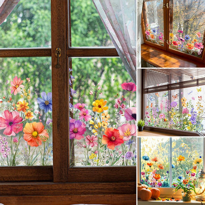 🌞Fris De Lente In Met 50% Korting!🌸 Venster vol Leven: Kleurrijk Bloemenboeket Raamsticker – Geen Lijmresten, Geen Gedoe!