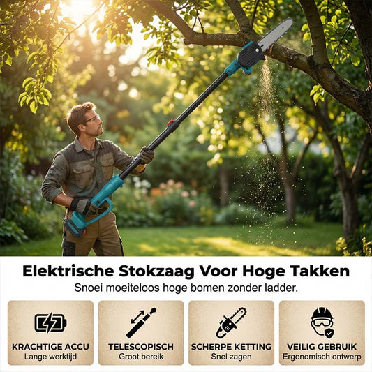 🌞Fris De Lente In Met 50% Korting!🔥2-in-1 Telescopische Accu Stokzaag & Handkettingzaag | Veilig Snoeien Zonder Ladder | 21V Draadloos