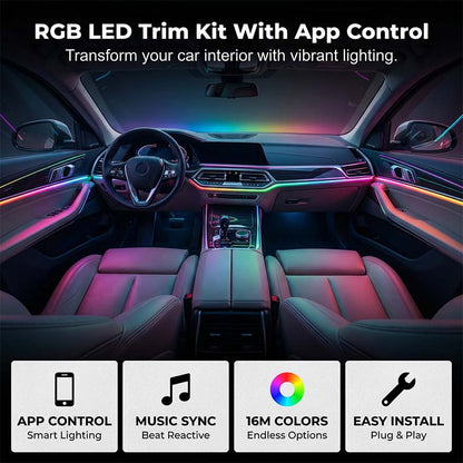 🌞Fris De Lente In Met 50% Korting!🔥RGB Auto Sfeerverlichting Set met App | Dynamische LED Strips voor Interieurnaden | Muziek-Sync & Multi-Zone
