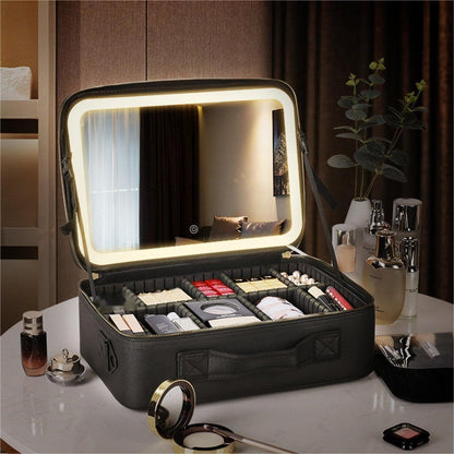 🌞Fris De Lente In Met 50% Korting!💖Travel Makeup Organizer Bag met LED Spiegel – Compact, Draagbaar & Meerdere Compartimenten, Perfect voor Reizen en Dagelijks Gebruik