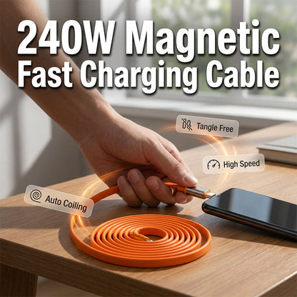 🌞Fris De Lente In Met 50% Korting!🔥Magnetische USB-C naar USB-C Kabel (240W) | Zelfoprollende Snellaadkabel | Anti-Knoop voor Laptop, Tablet & Telefoon