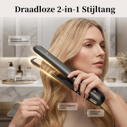 Draadloze 2-in-1 stijltang en krultang