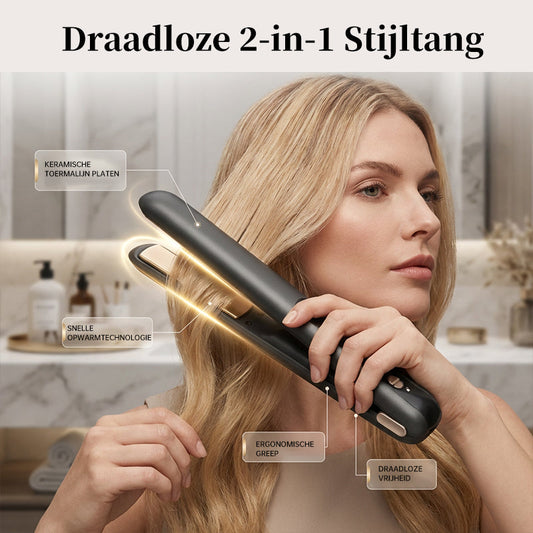 Draadloze 2-in-1 stijltang en krultang