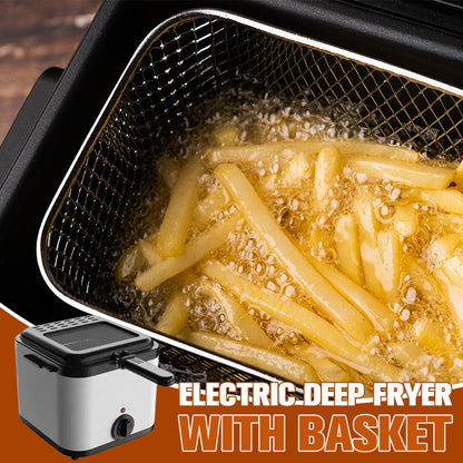 🌞Fris De Lente In Met 50% Korting!🍟Compacte Friteuse met Kijkvenster | Elektrische Frituurpan voor Friet & Snacks | Zilver RVS Design