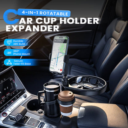 🌞Fris De Lente In Met 50% Korting!🚗Luxe 4-in-1 Multifunctionele Auto Bekerhouder - Met Verstelbaar Dienblad & 360° Telefoonhouder - Universeel & Stabiel - Organiseer je Interieur