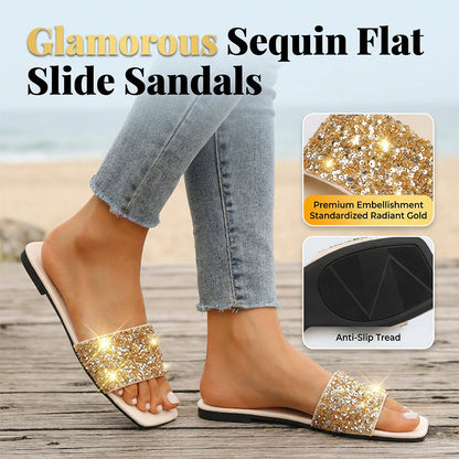 🌞Fris De Lente In Met 50% Korting!👡Glitter Slides voor Dames - Comfortabele Platte Sandalen met Bling - Anti-slip & Stijlvol - Voor Vakantie, Strand & Party